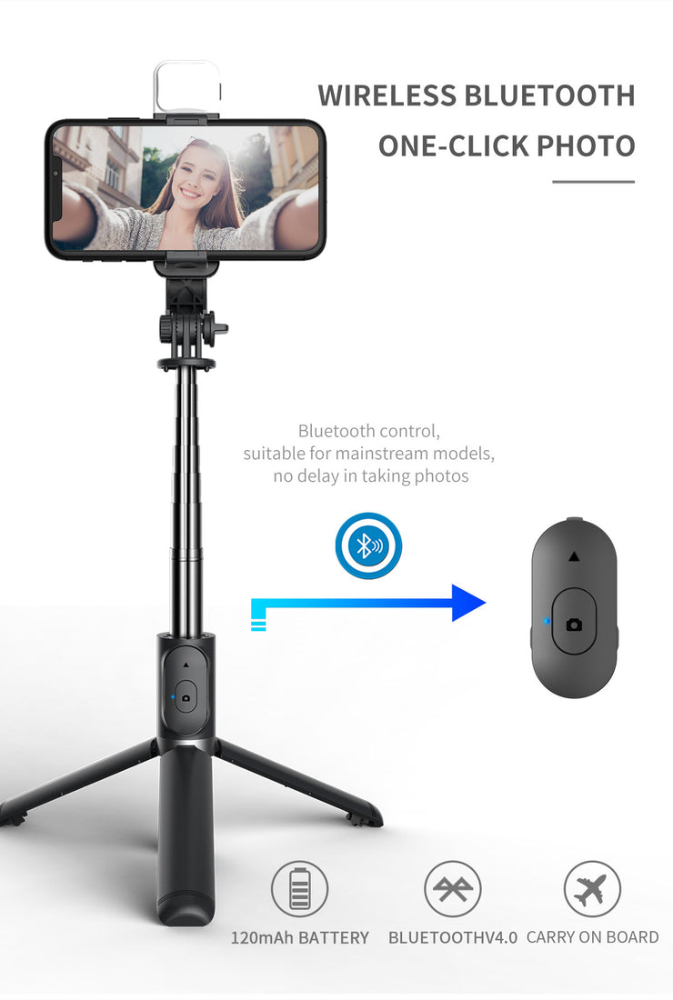 4 in 1 Wireless Tripod Stand Selfie Stick along with LIGHT