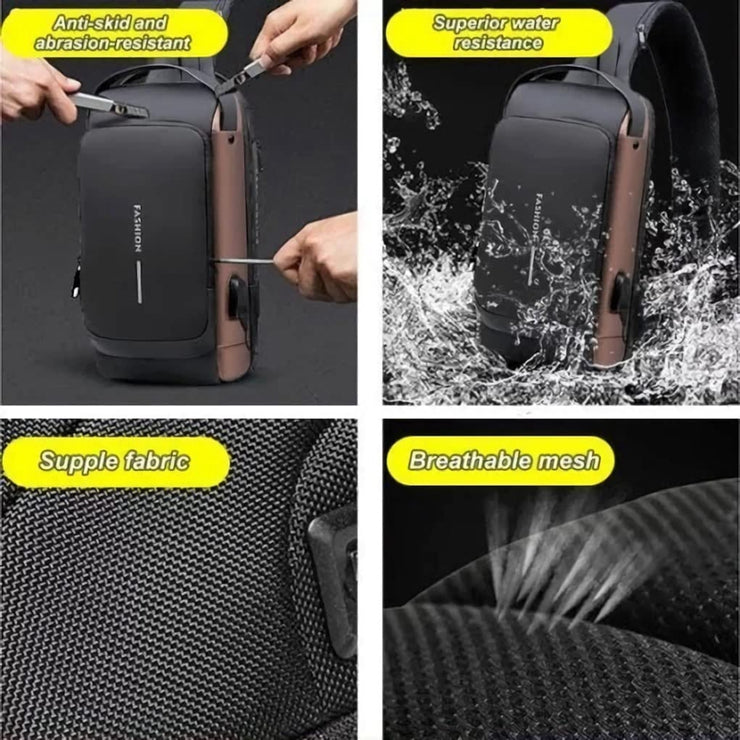 CrossBody Sling Bag Pack: USB Charging Port, Waterproof and Anti-Theft